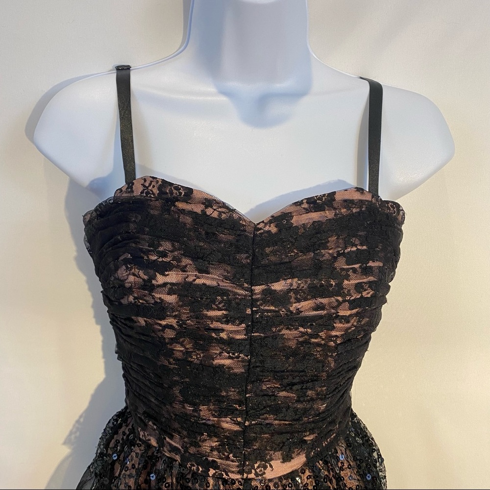 Betsey Johnson Bustier Lace Tulle Sequin Party Mini Dress Black and Pink 2 NWOT - Picture 6 of 17